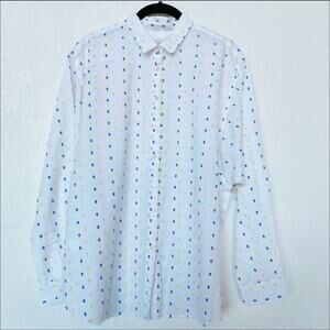 LOFT White Button Down Color Dot Top Size Medium
